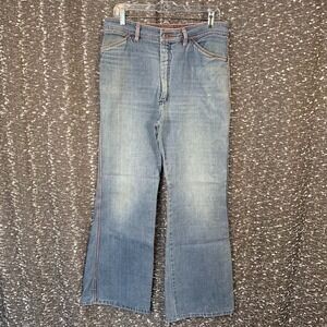 Vintage 70s Faded Glory Blue Denim Bell Bottom‎ Jeans Hippie Boho Women's 36